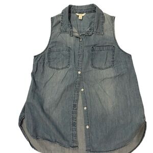 Sleeveless Denim Button-Up Shirt